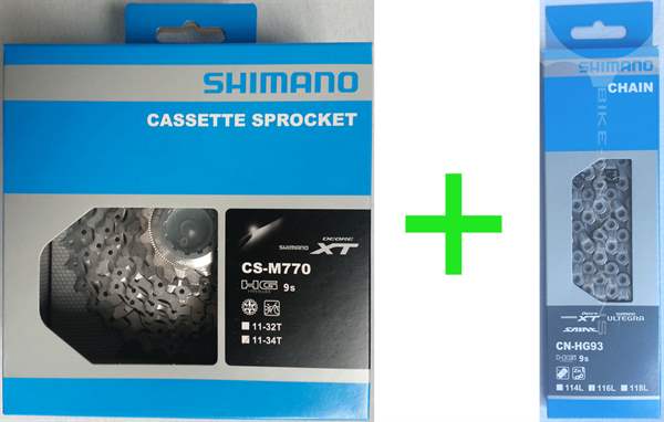 Verschleißset SHIMANO Kassette CS-M770 11-34 + Kette CN-HG93 116 Glieder 9-fach OVP