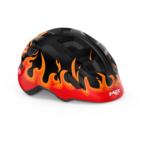 MET Helm Hooray black flames glossy Gr. XS 46-52cm Kinder Fahrrad Kopfschutz Sicherheit
